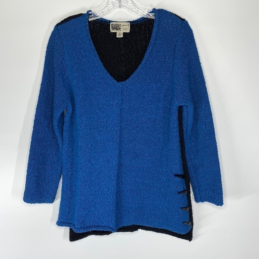 Habitat Cotton Blend Vneck Blue Black Sweater Size Medium